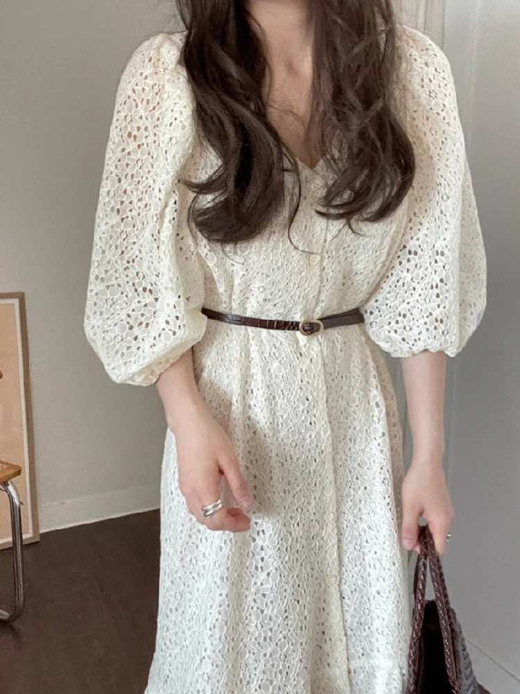 V 넥 니클란턴 민소매 드레스 여성 한국어 버전 봄 여름 디자인 감각적 루즈핏 A 라인 오버 니 드레스 