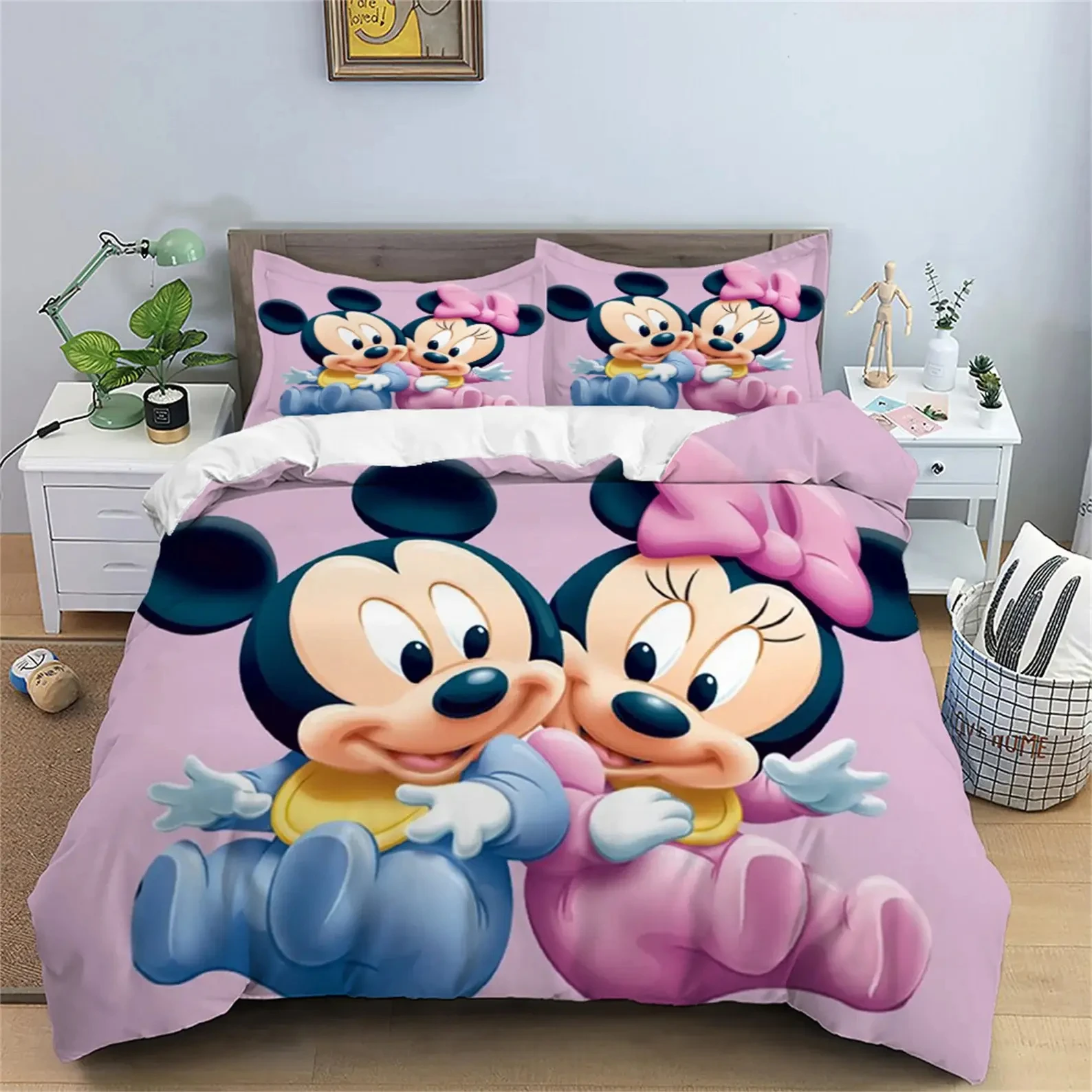 

Cartoon Duvet Cover Baby Mickey and Minnie Couple Love Forever Better Together Bedding Set for Bedroom Decoration Women Adults