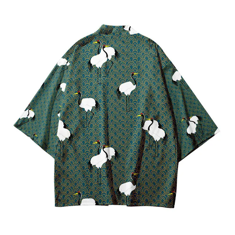 Kanagawa Wave Crane Print Shirt Clothing Traditional Haori Cosplay Kimono Women Men Japanese Asian Streetwear Cardigan Yukata