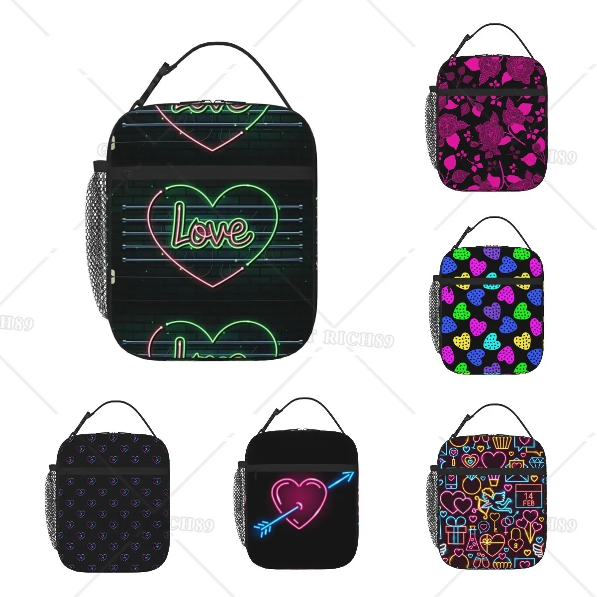 

Valentine'S Day Neon Portable Lunch Bag Insulated Lunch Box Reusable Totes for Women Men Work Picnic Camping Outdoor Activities