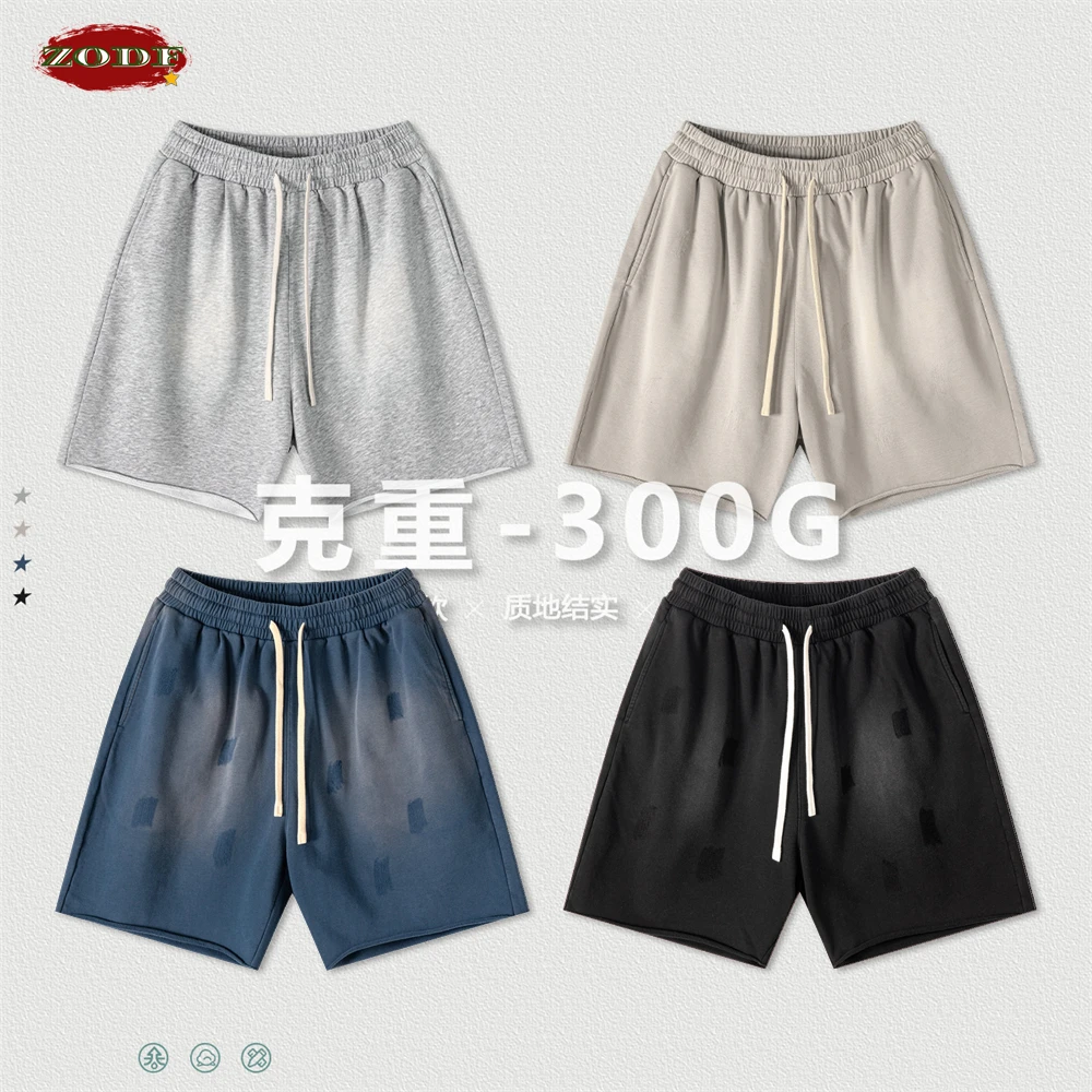 ZODF 남녀공용 트렌디 용수철 반바지, 레트로 루즈 엣지 몽키 워싱 반바지, 스트리트웨어, 여름 HY0784, 300gsm