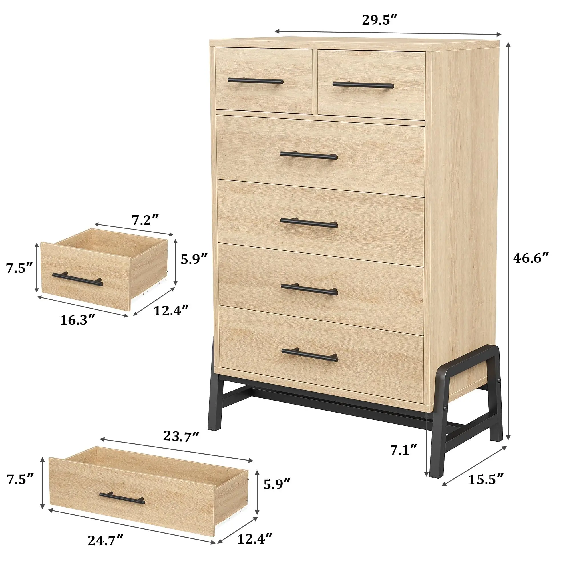 4+2 Kommode für Schlafzimmer, 46,6" hohe Kommode, hohe Schublade mit freistehendem Stauraum, Holzschrank-Aufbewahrungstruhe für Wohnzimmer – Detail 4