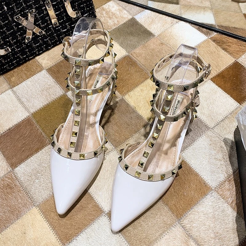 Fashion Shoes for Women Slingbacks Buckle Female Sandals Spring Pointed Toe Rivet Shallow Sexy Dress Party Low Heels Shoes