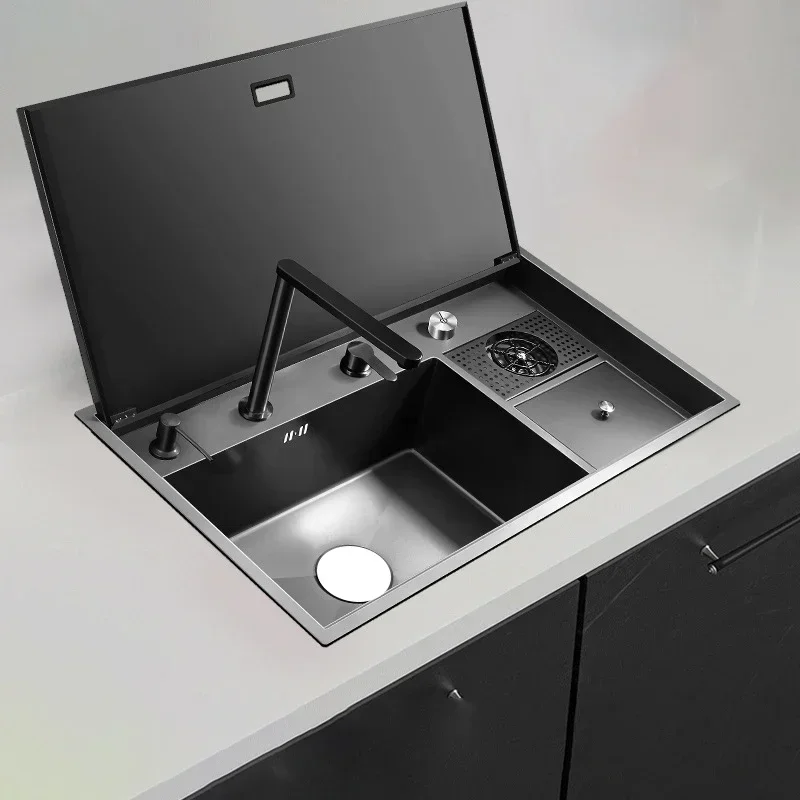 New Invisible Sink Stainless Steel Kitchen Pot Bar Table Island Small Single Sink Hidden Antibacterial With Cup Washer