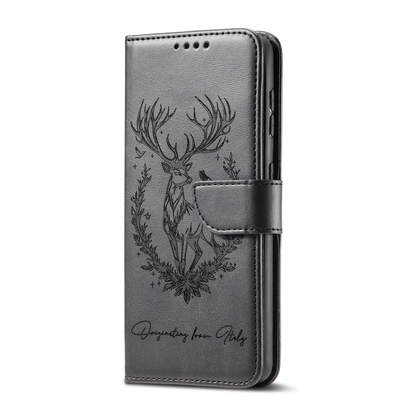 Elegant Leather Flip Case with 3D Deer Design