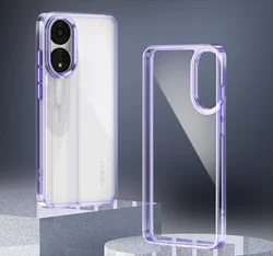 Sleek Metal Frame Anti - Yellow Transparent Phone Case - OPPO A59 5G (PURPLE)