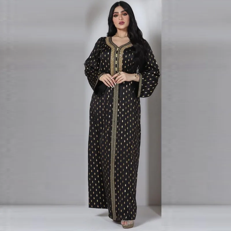 2023 Muslim Abaya Femme Loose Black Bottom Bronzing Abayas for Women Dubai Islamic Women's Dress for Middle East Arabia