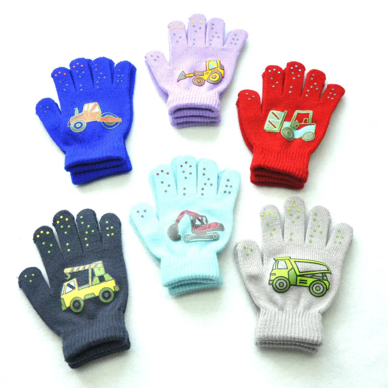 Outdoor 5-11Y Children Knitted Gloves Cute Winter New Students Cars Warm Full Finger Mittens Outdoor Kids Cycling Skiing Gloves