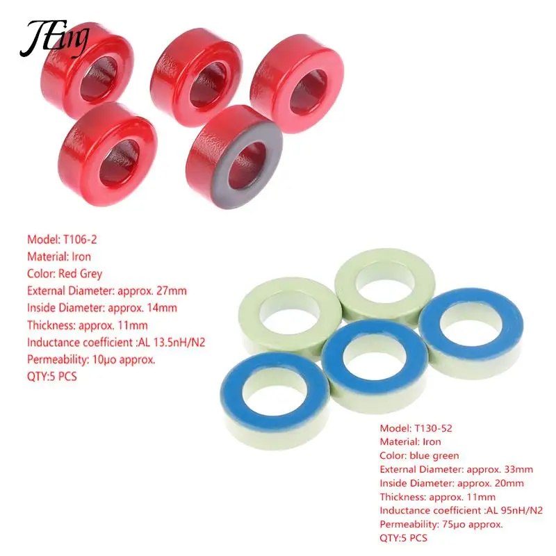 5Pcs332011mmT13052IronFerriteToroidCoresBlueGreenRingForInductorsIron.jpg