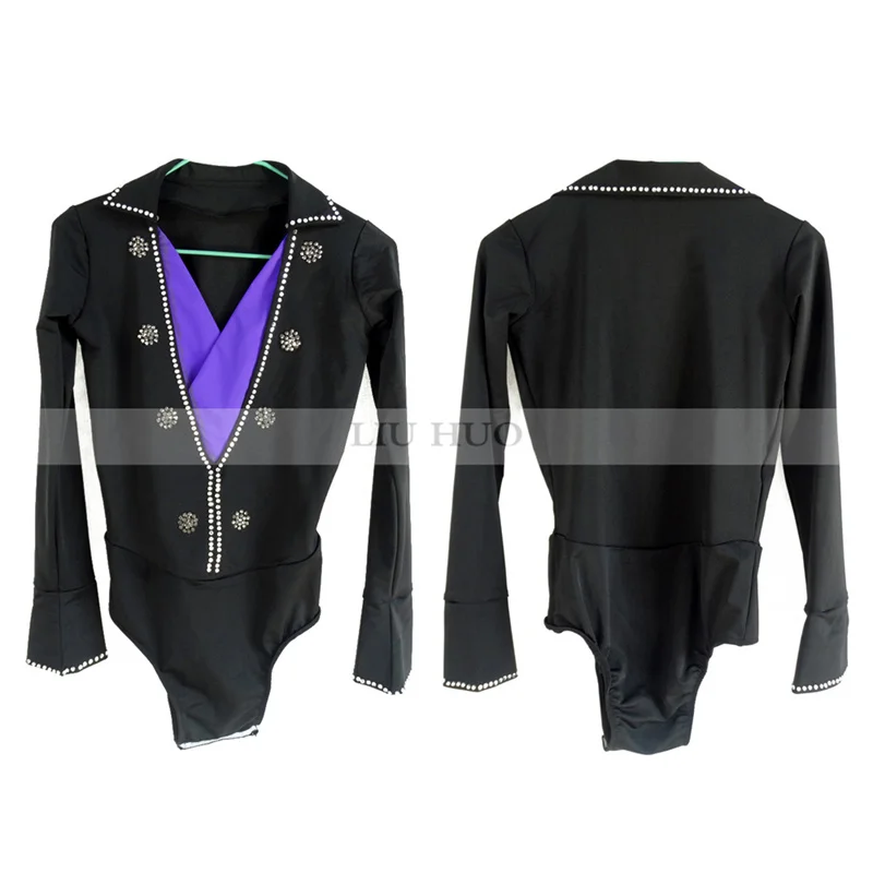 LIUHUO Figure Skating Top Men's Boys' Ice Top Black Spandex Stretchy Skating Costume Wear Long Sleeves Dance Teens Adult Ballet