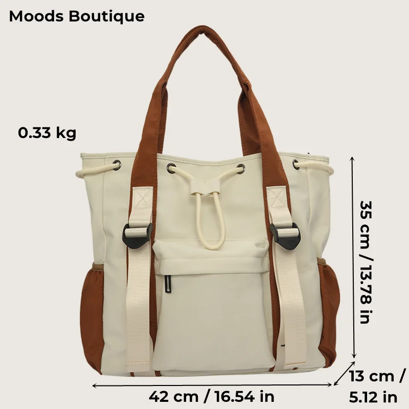 Splash-proof Nylon Fabric Shoulder Crossbody Bags For Women Multi-pocket Drawstring Tote Bag Large Capacity Student Book Handbag