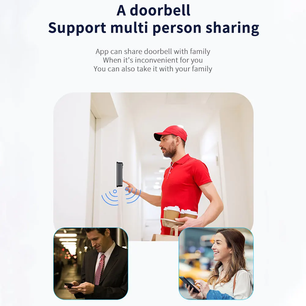 Wireless Phone Door Bell LED Night Vision Smart Video Doorbell Security Doorbell Cloud Storage Battery Powered 1080HD Live Image