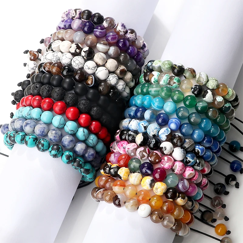 천연 석재 비즈 6 8 10 12mm 블랙 골드 컬러 라인 마노 라운드 비즈 쥬얼리 만들기 DIY 수제 팔찌 목걸이, 15 인치 