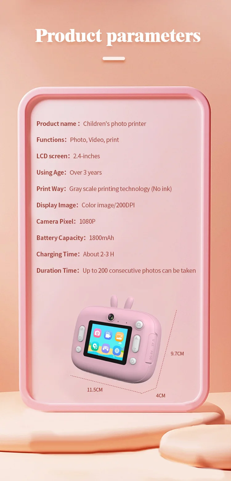 Thermal Photo Video Print Camera Front Back Dual Thermal Inkless Hd Photo Video Cartoon Mini Kids Camera Boy Girl Birthday Gift 24 Thermal Photo Video Print Camera Front Back Dual Thermal Inkless Hd Photo Video Cartoon Mini Kids Camera Boy Girl Birthday Gift