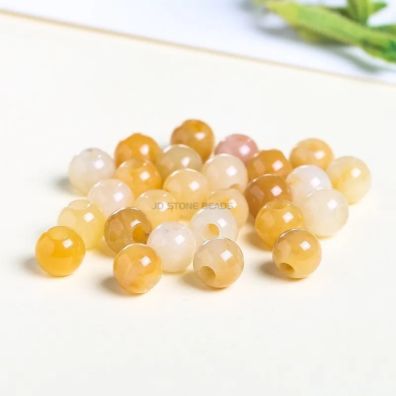 50pcs/Lot Natural Stone Big Hole Beads High Quality Amethyst Agate Jade Round Bead For For Jewelry Making Diy Bracelet Accessory 4