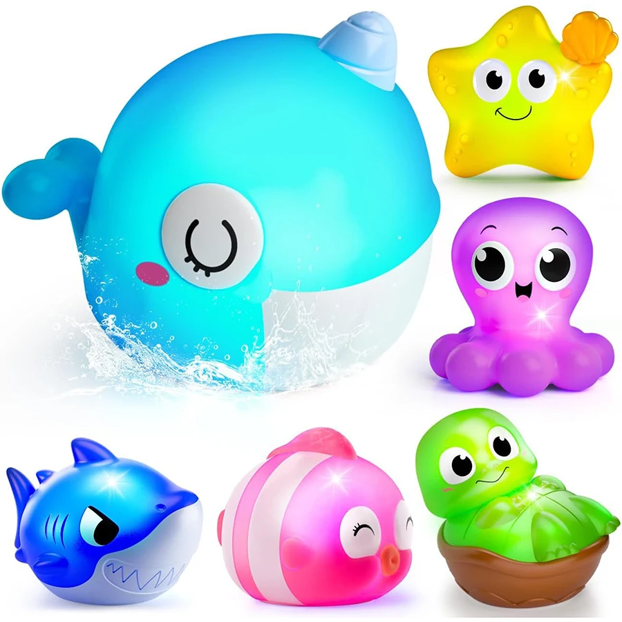 Jouets de bain lumineux pour bébés, animaux marins, jouets de bain pour tout-petits, jouets flottants pour la baignoire, jouets de douche pour bébés garçons et filles