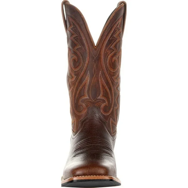 Cowboy Boots Black Brown Faux Leather Winter Shoes Retro Men Women Boots Embroidered Western Unisex Footwear Big Size 48 botas