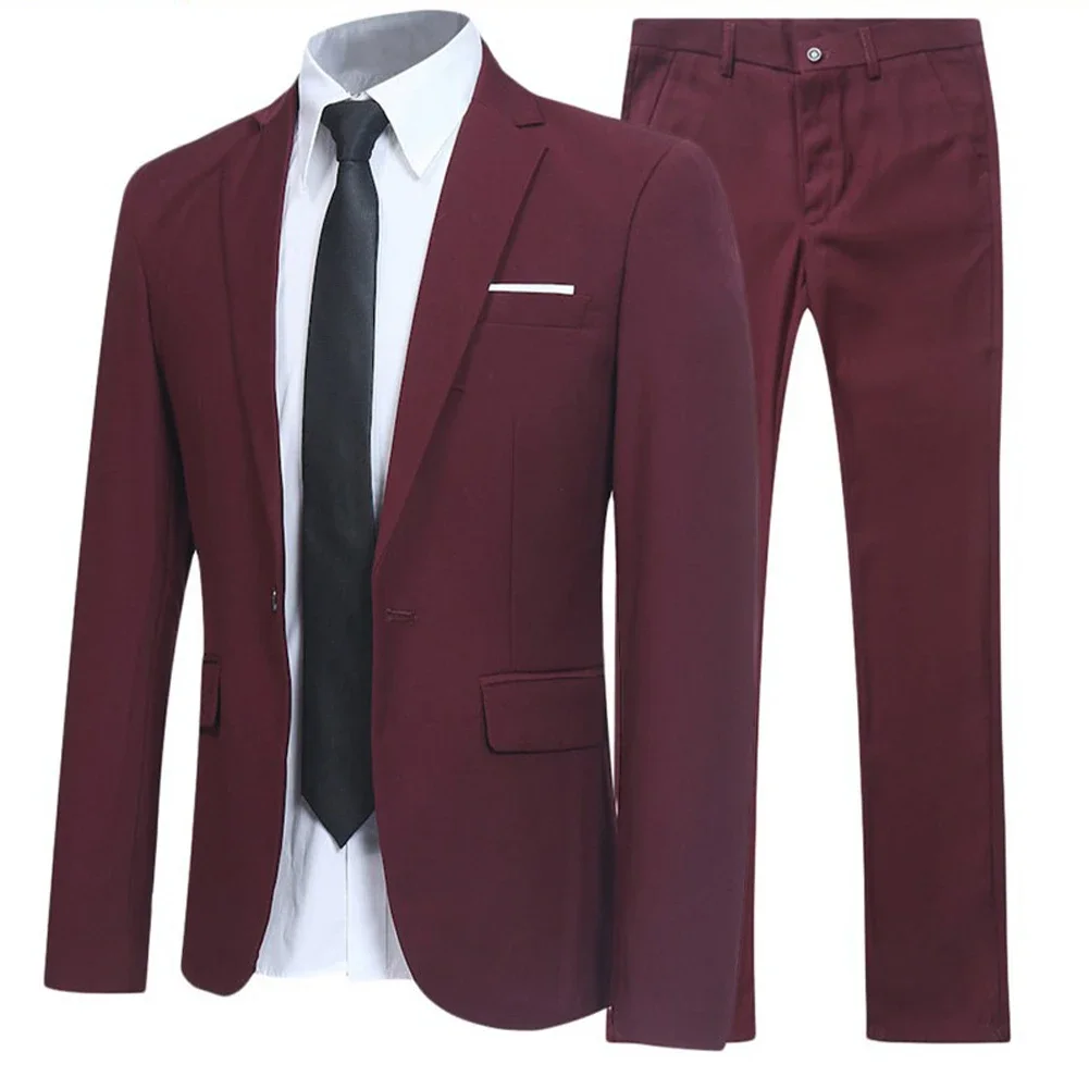 Mens 2 Piece Suit Blazer Slim Fit Tuxedo Jacket Coat And Pants Set Formal Party