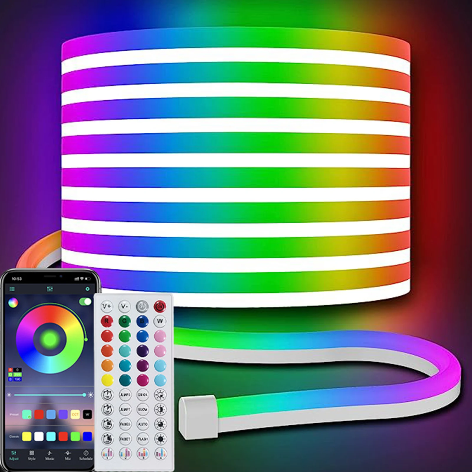 5M/10Meter LED Strip Light Neon Sign 249-2000LM Neon Tape Light Color Changing Rope Light APP Remote for Home DIY Festival Party