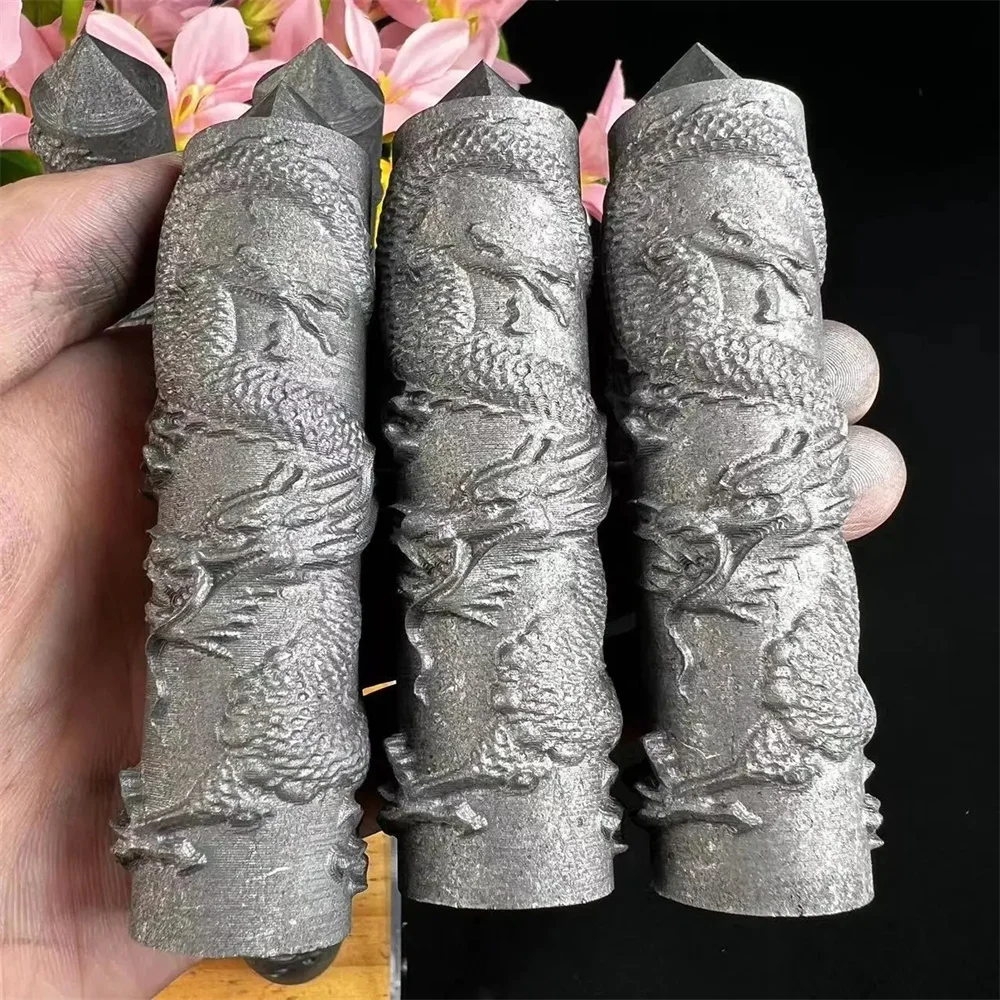 Shungite Dragon Tower Natural Energy Stones Cristalli Point Wand Healing Crystal Pyramid Elite Protection Wiccan