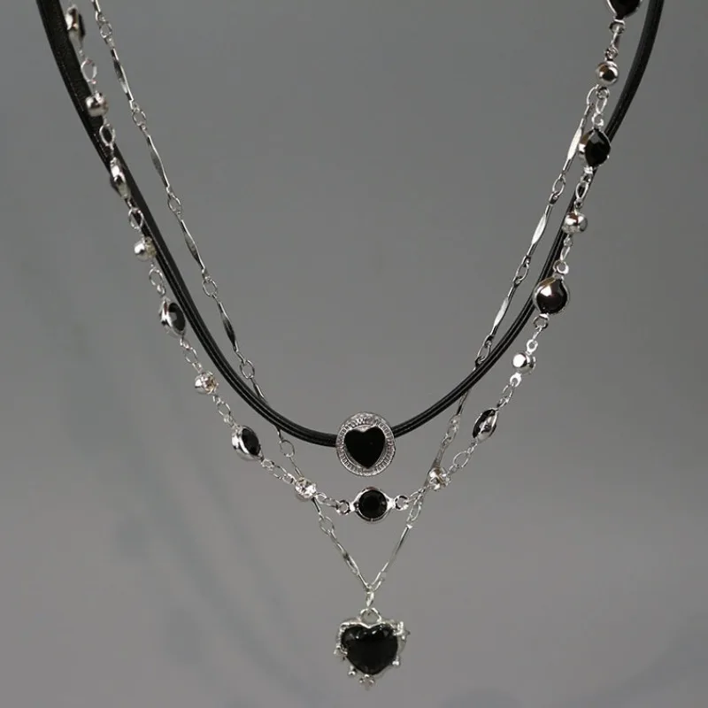 Y2k Love Heart Necklace For Women Fashion Hip Hop Red Hearts Pink Pendants Necklaces Rope Chain Girls Rave Gift Gothic Jewelry