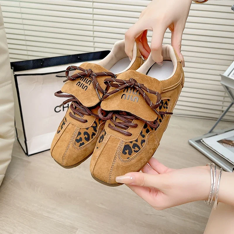 Women Sneakers 2024  Spring And Autumn New   Retro Leopard Print German Training Shoes Women Contrast Flat Casual Shoes Women 3