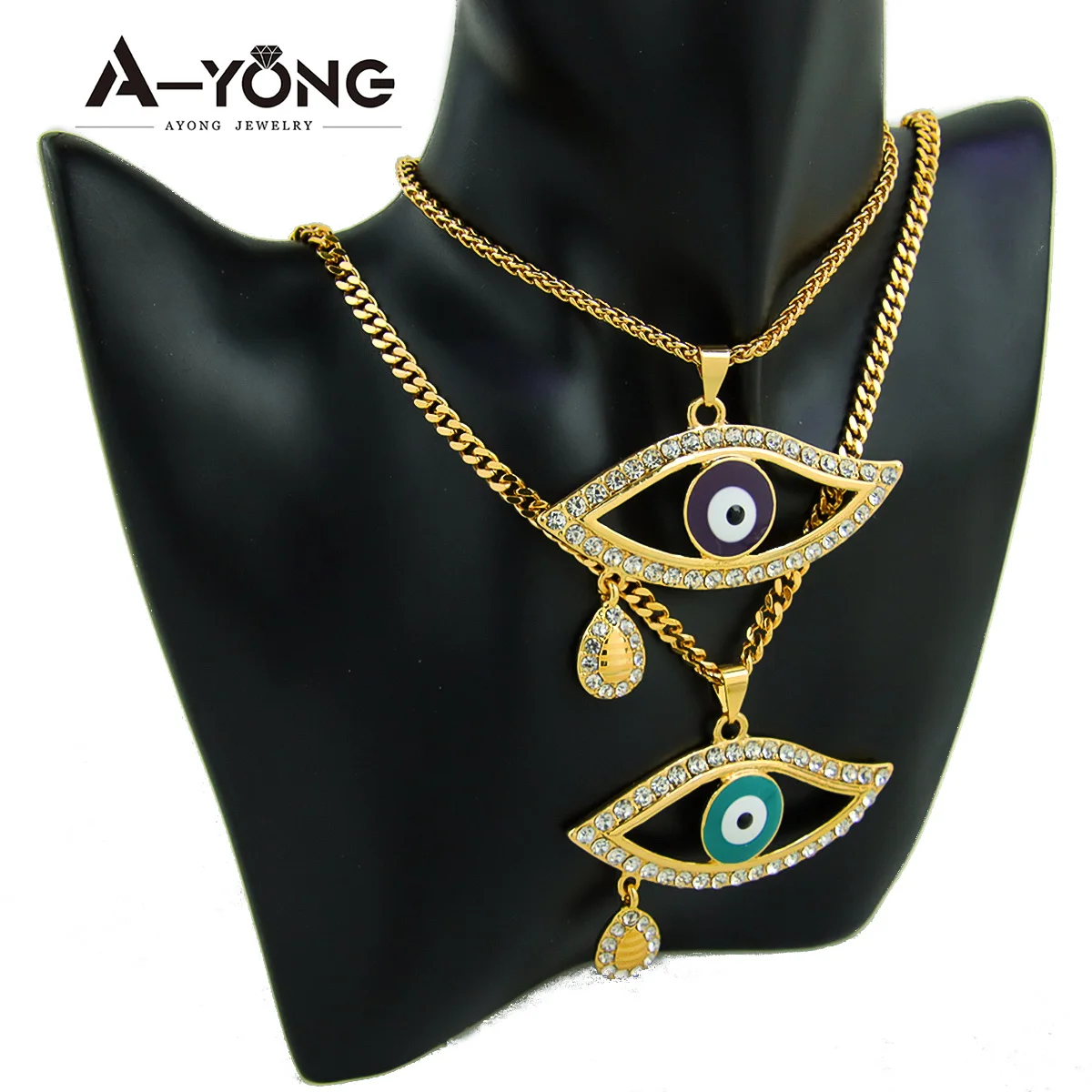 Punk Vintage Böse Augen Gold Farbe Halskette Anhänger 18k Gold Überzogene Zirkon Hip Hop Mode Anhänger Frauen Männer Party Schmuck geschenk – Detail 4
