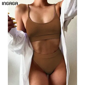 INGAGA High Waist Bikini Swimsuits Women Push Up Swimwear Ribbed Bathing Suit Strap Biquini Sexy Brazilian Bikinis Set Beachwear 6