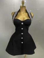 2025 Women Black Sexy Off the Shoulder Shinning Crystal Bodycon Bandage Long Dress Gloves Elegance Celebrate Evening Party Dress - Image 4