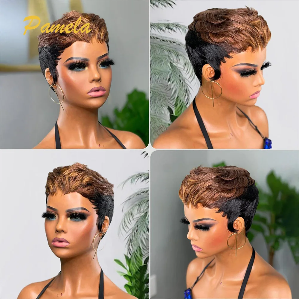Pixie Cut Wigs for Black Women Short Layered Haircut Pixie Cut Wig Human Hair Full Machine Wigs Glueless Wig For Daily Use