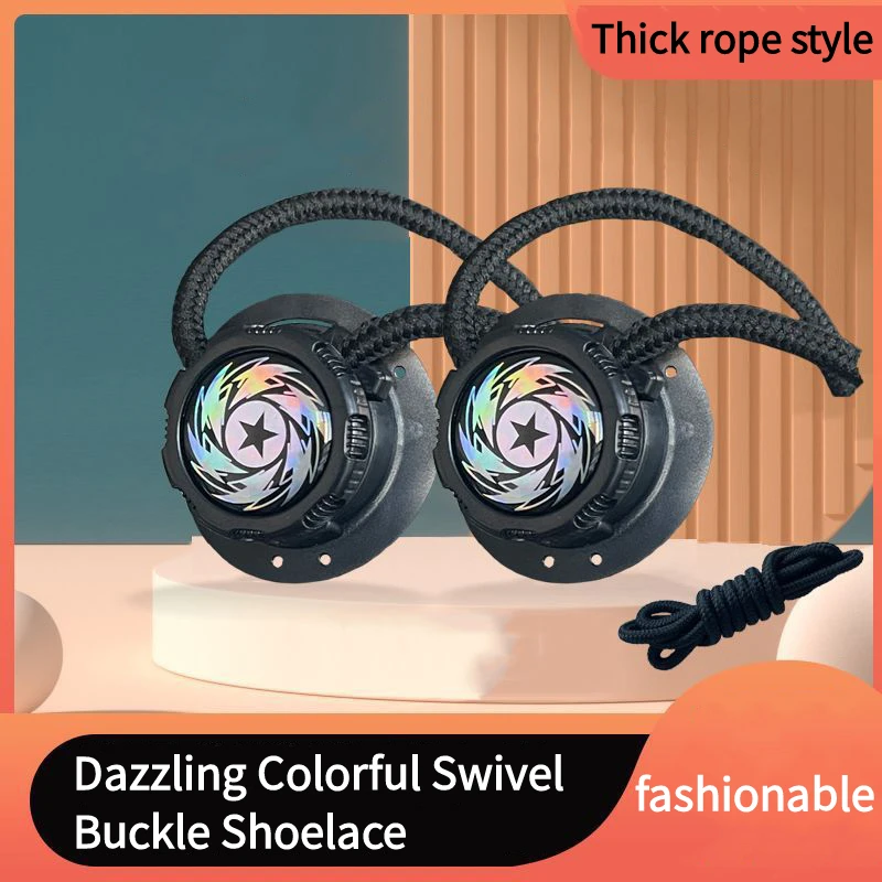 Dazzle Colourful Swivel Buckle Thick Rope Shoelace Automatic Shoelace Sneakers No Tie Elastic Round