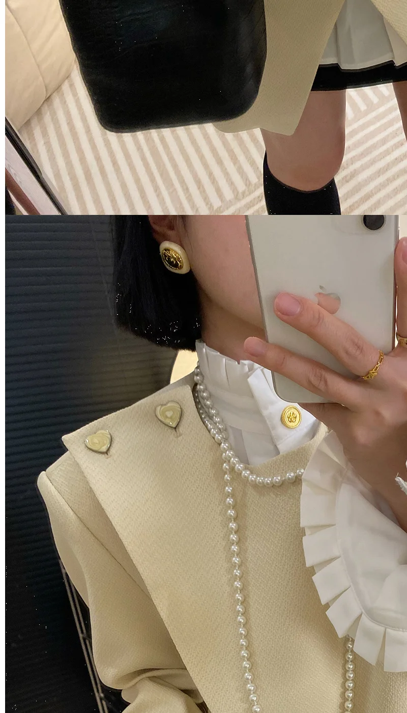 Women's Spring New Love Texture High Order Suit Fashion French Ruffle Edge Shirt  blazer women  tweed