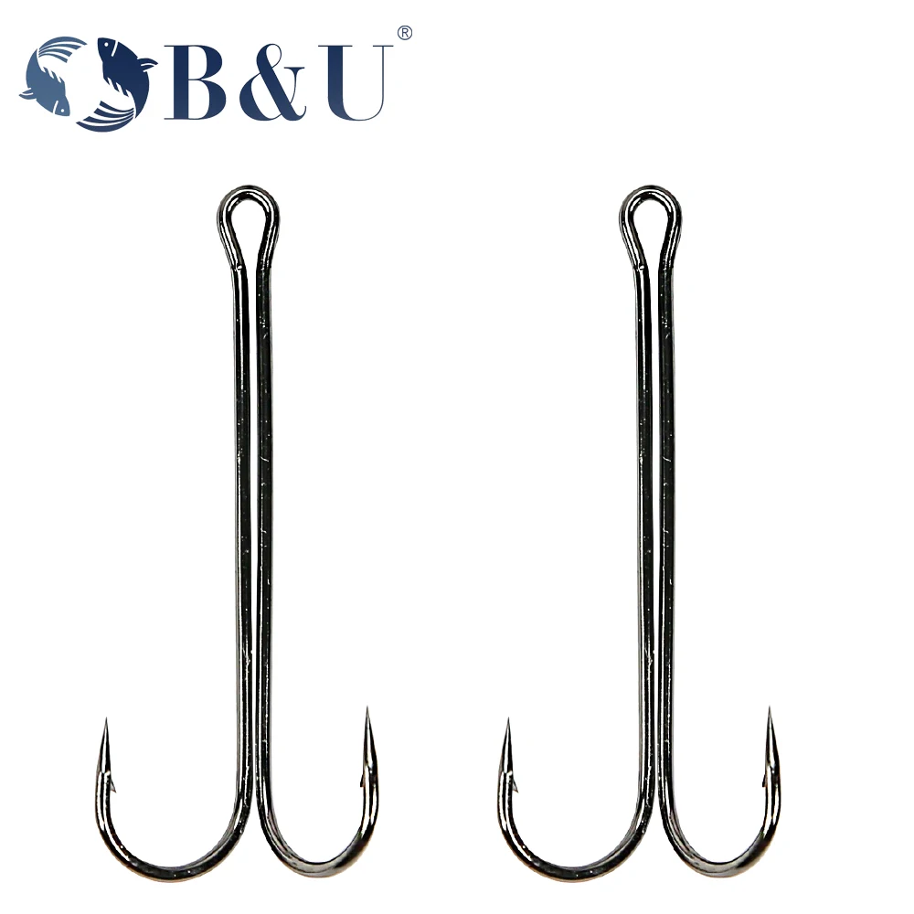 B&U fishing hooks Super Long Double Hook long high carbon steel fishing tackle different sizes equiped with soft lure