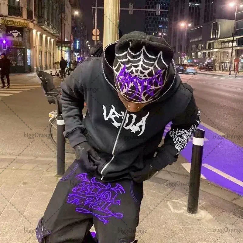 

Vintage Fashion Gothic Letter Print Oversized Hoodie Men's Y2K Street Hip Hop Harajuku Loose Zipper Sweatshirt Clothes Women