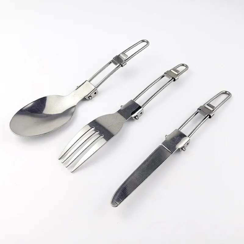 Camping Fork Spoon Outdoor Tableware Foldable Ultralight Stainless Steel Set Of Dishes For Camping Outdoor Cooking