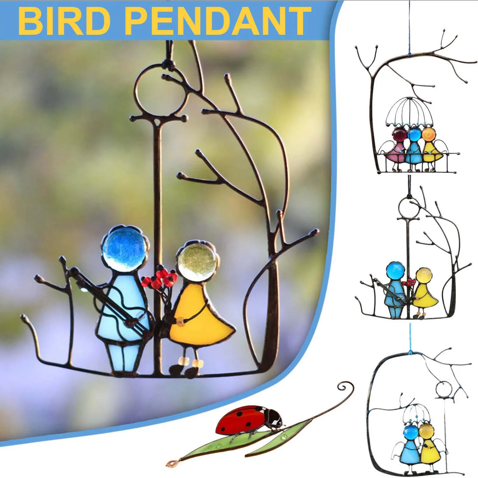 Stained Glass Angels Couple Doll Window Hangings SunCatcher Art Hanging Pendant Wall Door Decoration for Home Ornaments