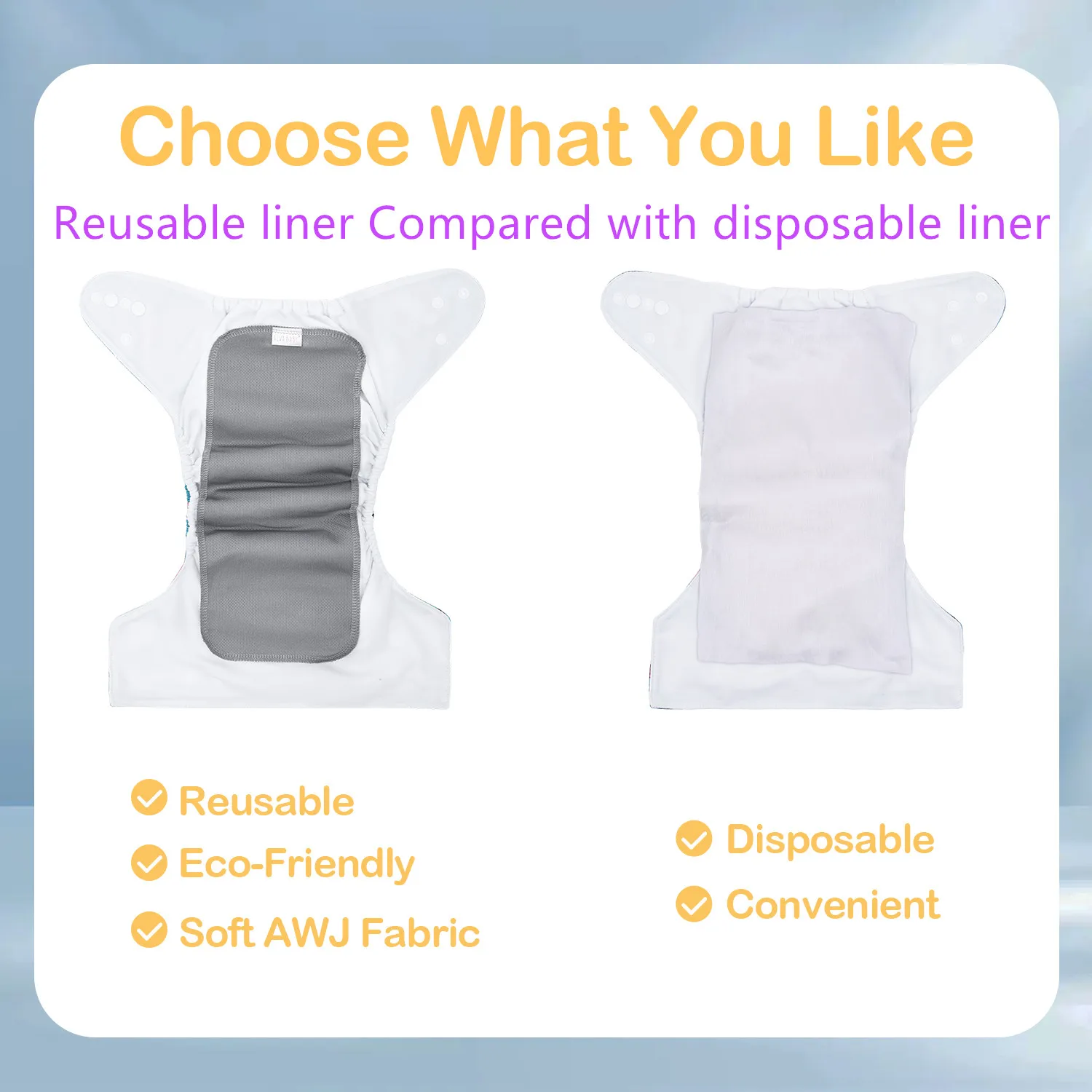 10pcs per pack 1-layer AWJ liners ALVABABY Reusable Nappy Liners Infant Baby Athletic Wicking Jersey Cloth Diaper Liners Grey Diaper Liners