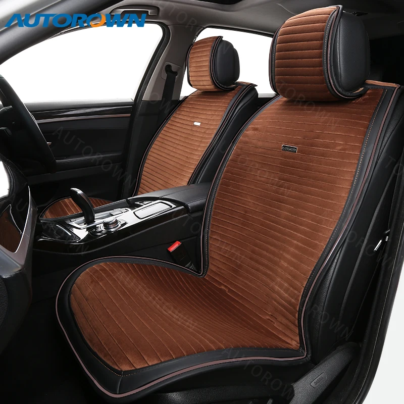 Plush Car seat cushion  black suede Striped cushion Automotive interior front row a complete set Car SUV general Car seat cover