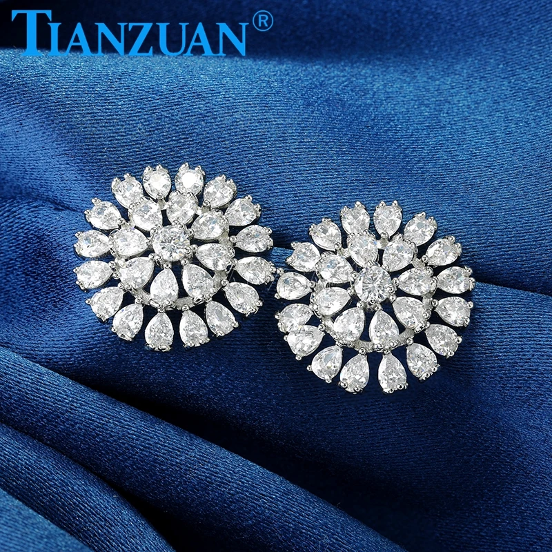 New 925 Sterling Silver Flower Stud Earrings Fashion Dangle Moissanite Earrings for Women Gift Fashion Ear Jewelry