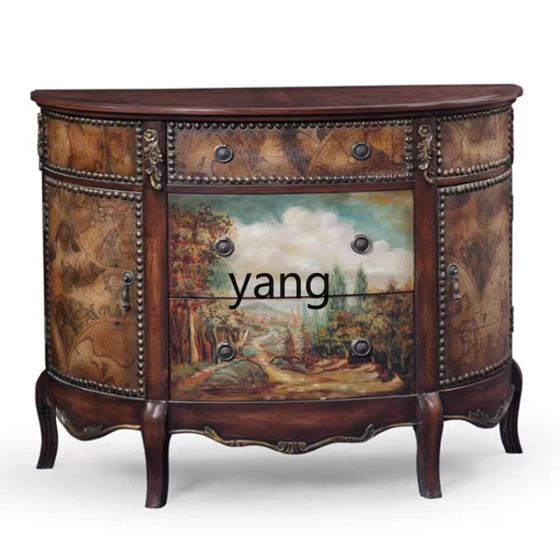 

Yjq Country Semicircle Entrance Cabinet Entrance Foyer Curio Cabinet Mediterranean Vintage Painted Storage Sideboard Cabinet