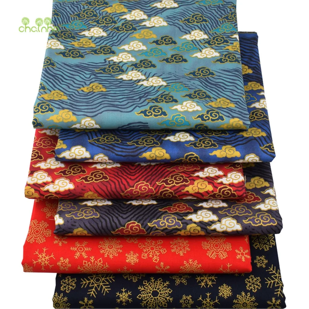 Chainho,Printed Twill Weave Cotton Fabric,DIY Quilting Sewing Material,Patchwork Cloth,6 Designs Bronzing Series,2 Sizes,15C362