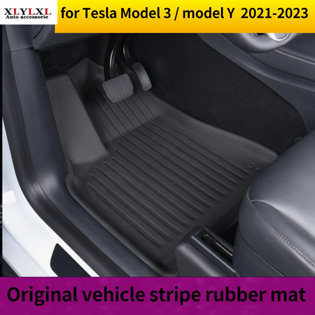 Original Vehicle Stripe Rubber Mat For Tesla Model 3 Nonslip Floor Mat
