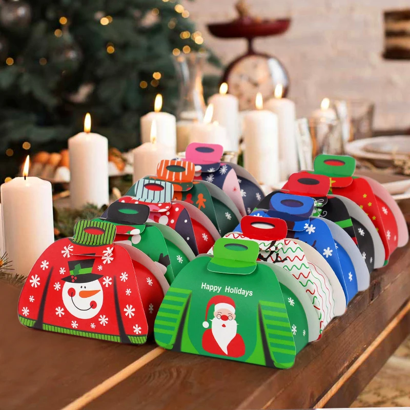 12/24Pcs Christmas Candy Box Cloth Shape Chocolate Gift Packaging Box Bag 2025 Merry Christmas Decoration 2025 New Year Supplies