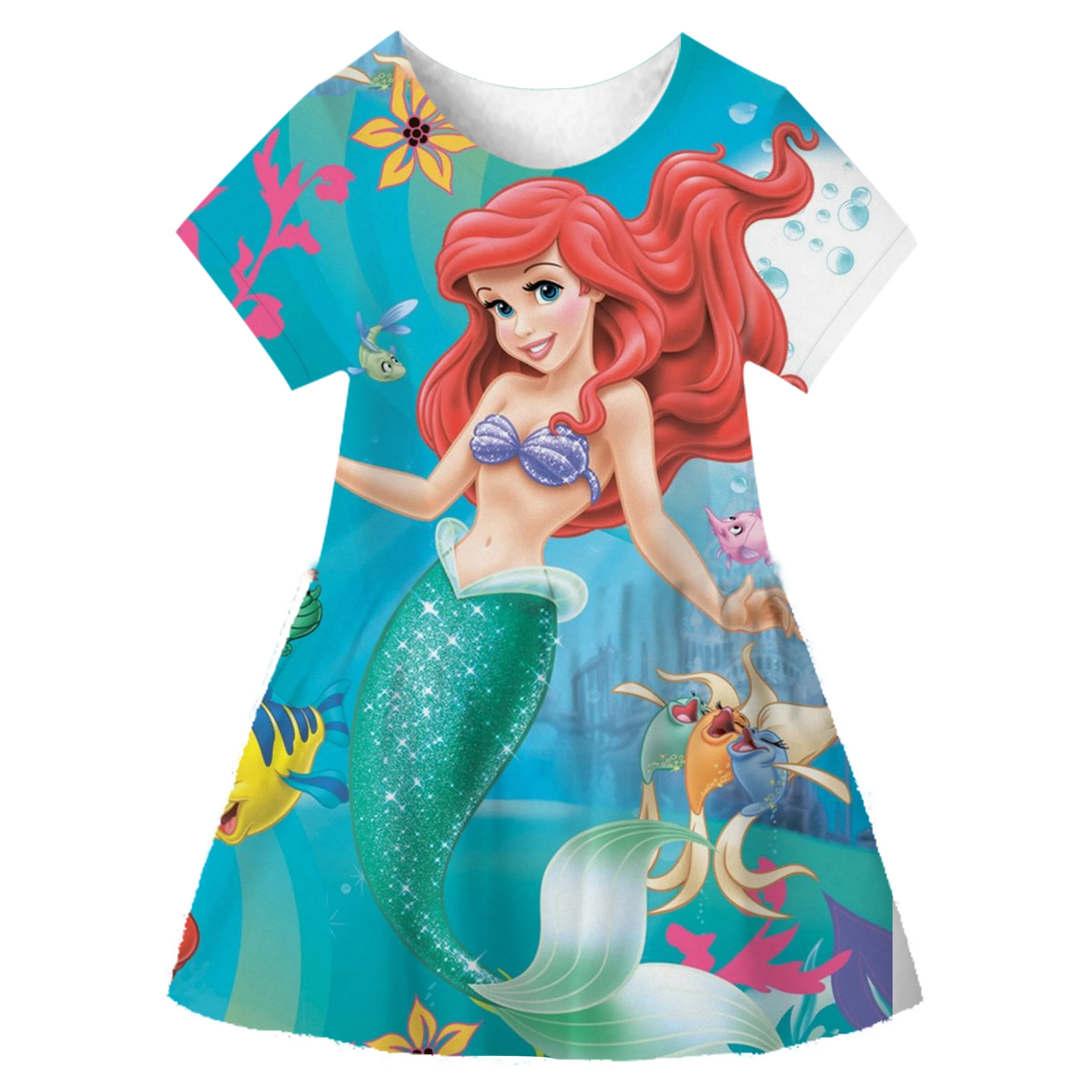 Robe de Princesse Disney Ariel pour Fille de 1 à 10 Ans, Jupe Imprimée