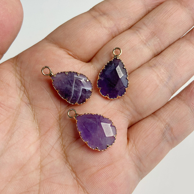 Purple Amethysts Quartz Crystal Pendant Charm Connector For Healing Pendulum Jewelry Making Diy Earring Necklace Gifts