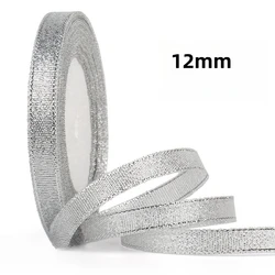 Gold Silver Glitter Ribbon - 25 Yards for DIY Crafts, Gift Wrapping, and Decoration (Silver Width 12mm)