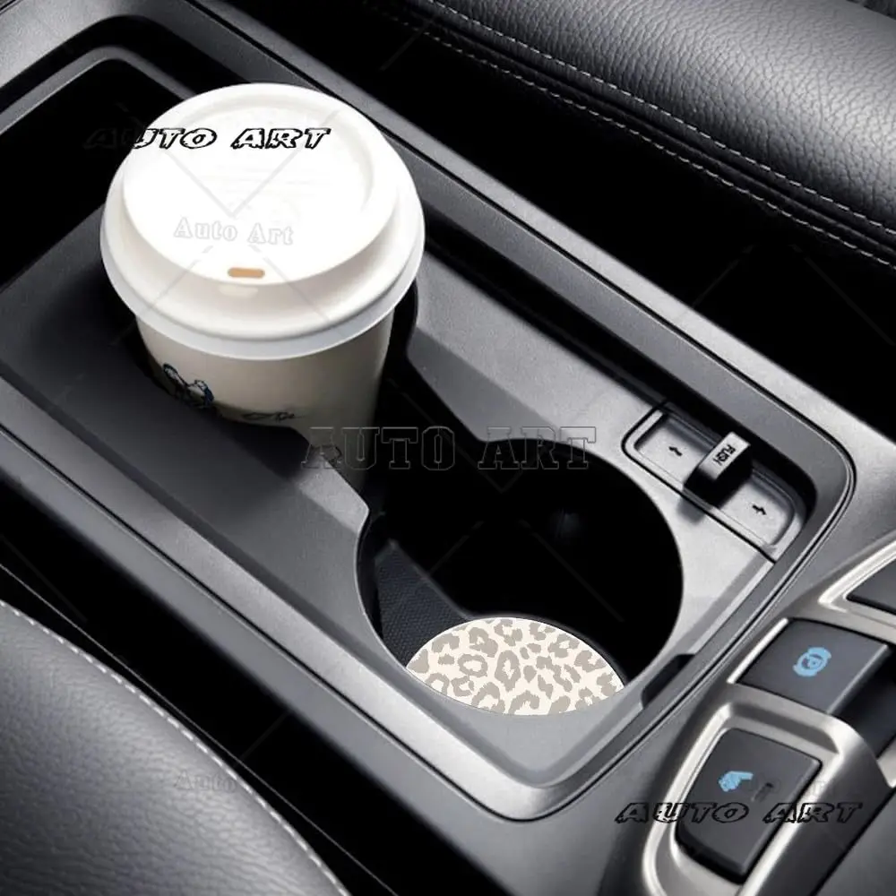 Car Cup Holder Coasters 2 Pack Universal Auto Anti Slip Insert Cute Car Assecories Cup Mat for Most Interior Leopard Brown