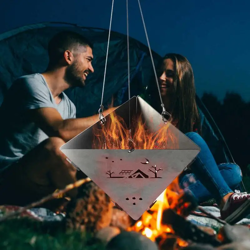 Outdoor Triangle Wood Burning Stove Portable Camp Fire Wood Stove Stainless  Steel Bonfire Stand Folding Stove For Hiking Camping - AliExpress