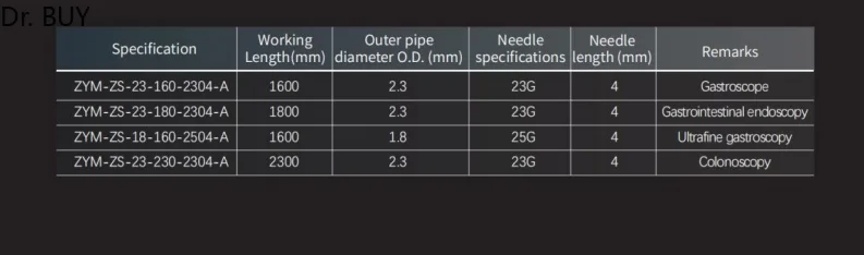 Endoscopic injection needle specifications