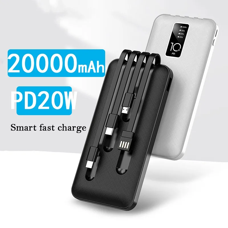

Portable Power Bank 20000mAh Powerbank PD 22.5w Fast Charging Build in Cables Battery Charger for iPhone Xiaomi batterie externe